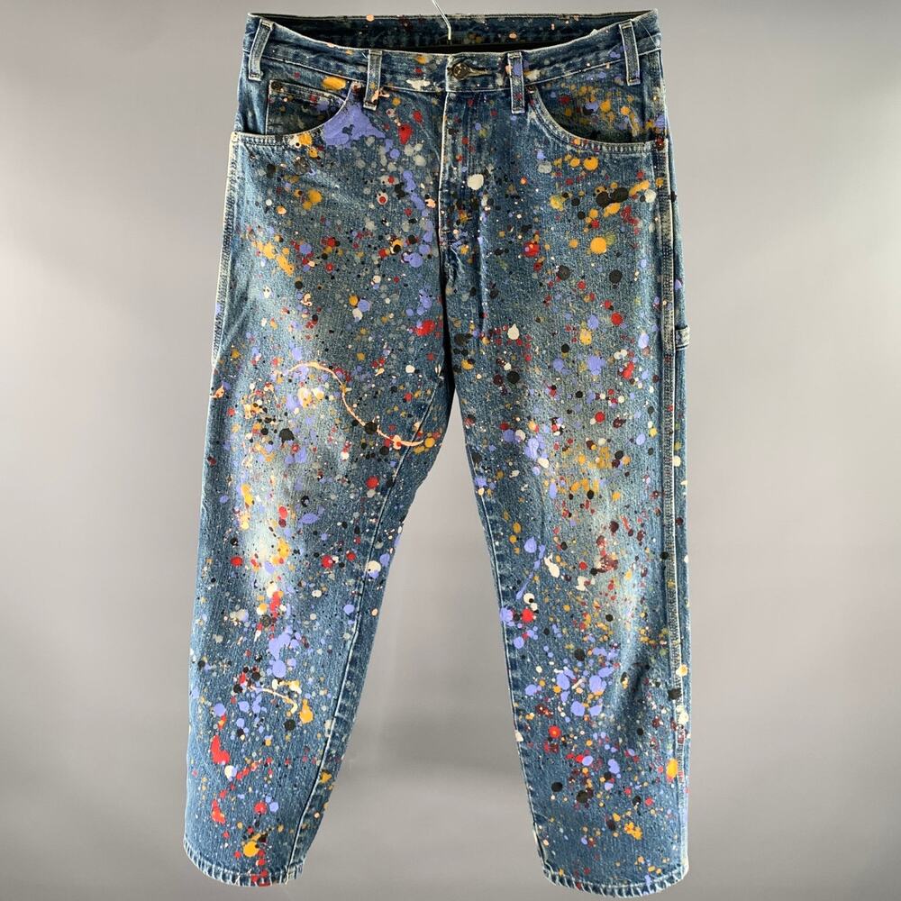DICKIES Size 32 Blue Splattered Denim Jeans